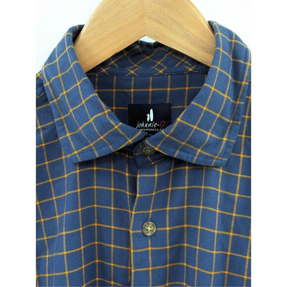 Johnnie O Button Down Flannel Shirt Men Medium Blue Plaid Pipeline Murphy New - Picture 1 of 11